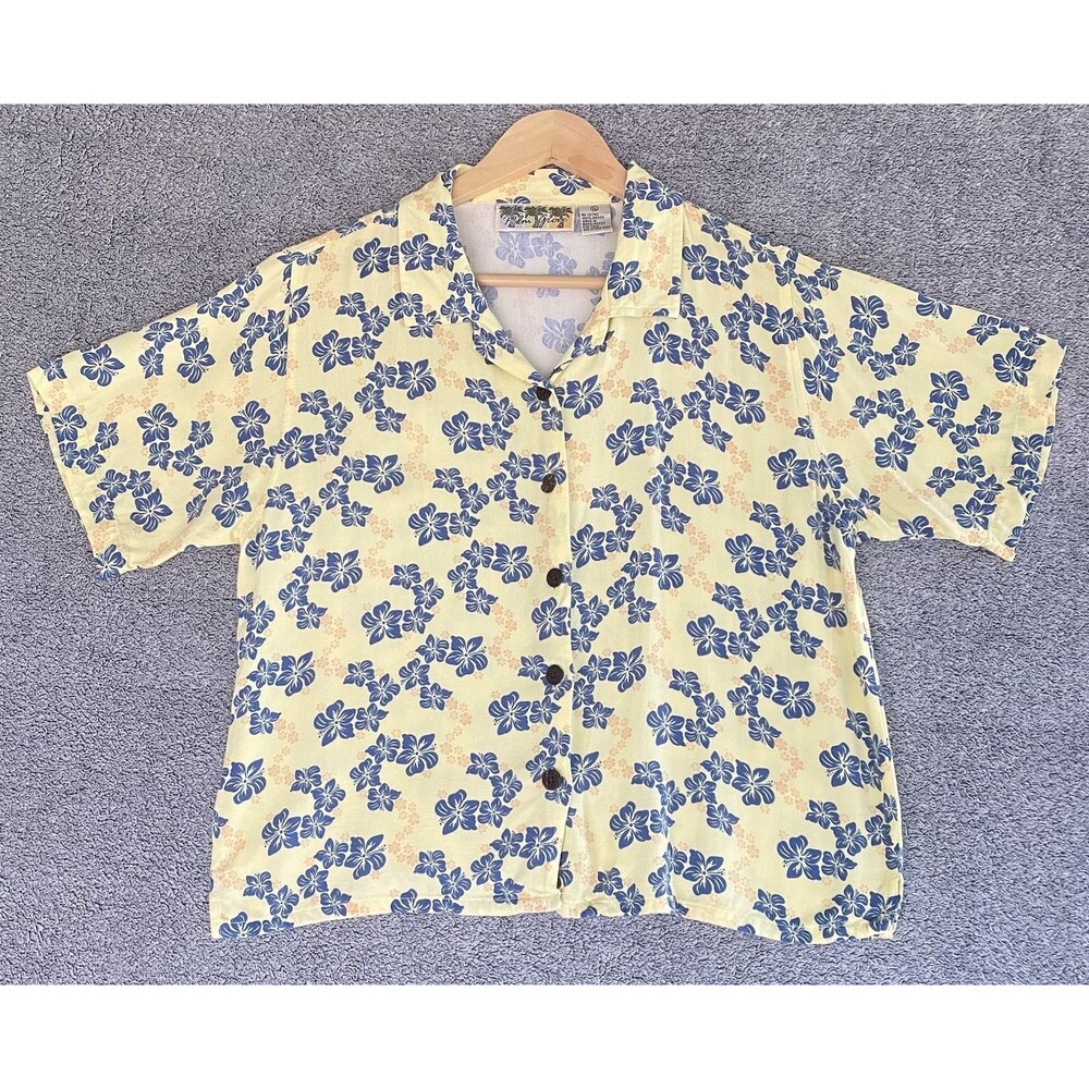 Vtg Palm Grove Women's Hawaiian Button Up Shirt Cropped Floral Summer Sz XL